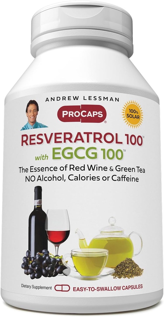 ANDREW LESSMAN Resveratrol-100 EGCG 100mg - 360 캡슐 - 알코올이나 카페인이없는 2 개의 천연 Occurring 산화 방지제.