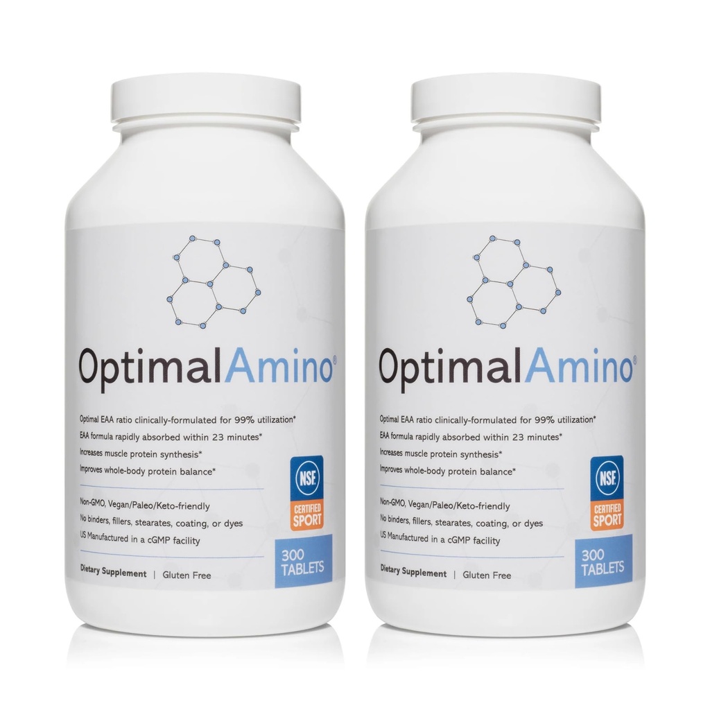 OptimalAmino Tablets Fitness Bundle (600 카운트) | 99 % Utilized Essential Amino Acid (EAA) 보충교재 | 근육 회복, BCAA Protein Pre/Post Workout, 스포츠 인증 NSF