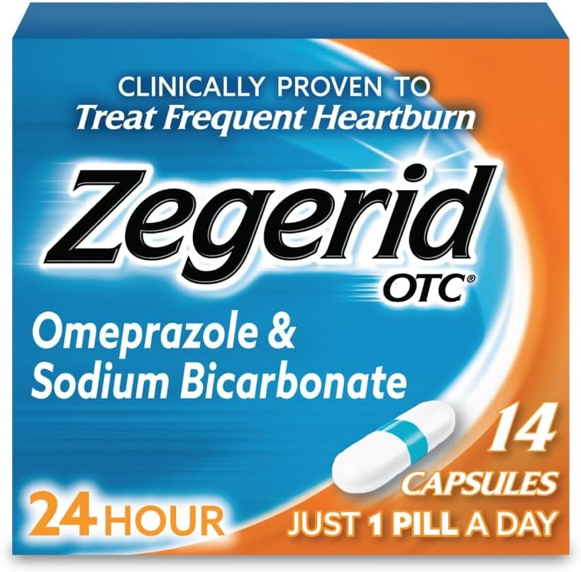 Zegerid OTC 24Hour Heartburn 구호, Omeprazole 20mg + 나트륨 중탄산염을 가진 유일한 Proton 펌프 억제물, 치료 Frequent Heartburn, 14ct 캡슐