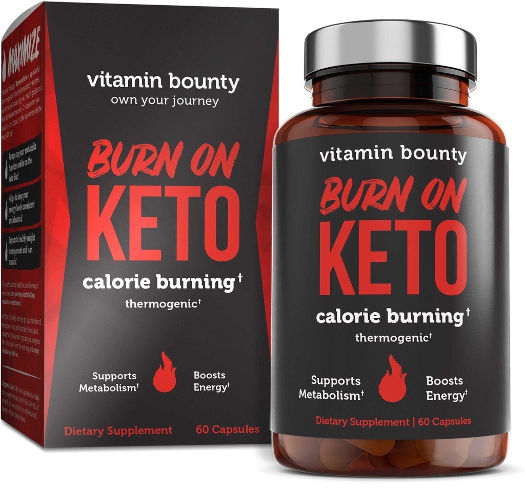 Vitamin Bounty Burn On Thermogenic Keto Fat Burner for Men & Women - 라즈베리 케톤과 체중 감량 보충 - Metabolism Booster, 에너지 약, 식욕 억제제 - 60 캡슐