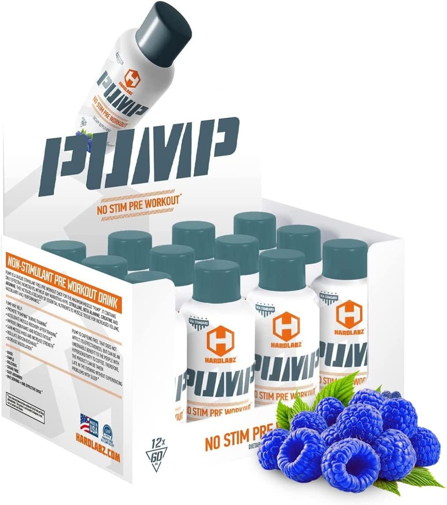 HARDLABZ PUMP - 비 자극제 카페인 무료 강력한 액체 Pre-Workout 에너지 샷 Citrulline, Beta-Alanine, Creatine, Arginine for Strength and Stamina, Zero Sugar, 2oz - 12 Pack