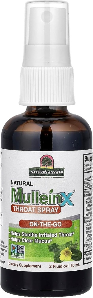 Mullein-X Throat Spray 2 Fluid Ounce | On the Go | Soothes Throat | Clear Mucus | 글루텐 프리, 비 GMO, 채식 | 자연적인 Peppermint 풍미
