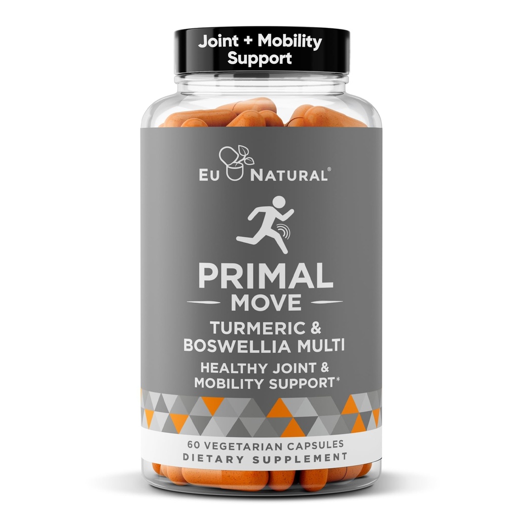Primal Joint & Mobility Support - 여성 및 남성을위한 고급 관절 지원 보충 - Turmeric, Boswellia, Ginger 및 Boron 전체 바디 유연성, 관절 건강 및 편안함 - 60 Veg Soft 캡슐
