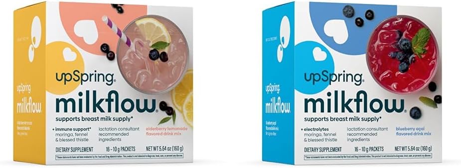 UpSpring Milkflow Breastfeeding Supplement Drink Mixs | Fenugreek-Free | Moringa | Elderberry Lemonade & Blueberry Acai 맛 | 라켓 보충제*