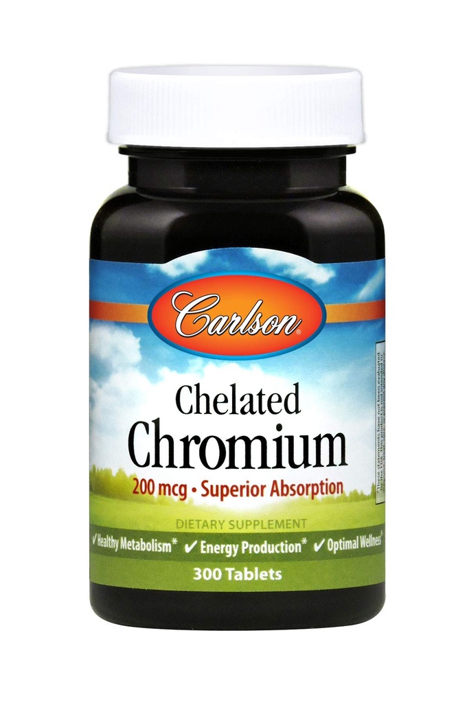 Carlson Chelated Chromium 200 mcg 우량한 흡수 - 건강한 대사 에너지 생산 & Optimal 웰니스 - 300의 정제
