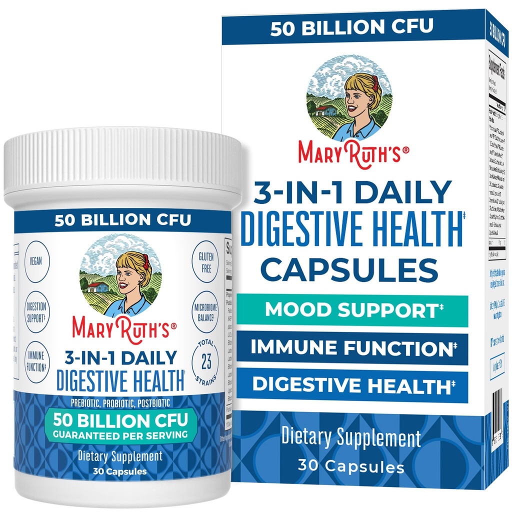 MaryRuth's 3-in-1 Probiotics for Digestive Health | Prebiotic & Postbiotic | 여성과 남성을 위한 Gut Health Supplement | 23개의 독특한 Strains | 면역 지원 | 50억 CFU | 30개