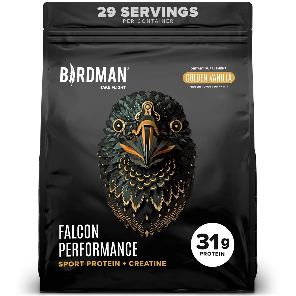 BIRDMAN Falcon 성능 Vegan Protein Powder, 31g Protein, 5g Creatine, 5g BCAA, Probiotics, Electrolytes, Pre Workout, Low Carb, Sugar Free & Dairy Free, Plant Based Vanilla Protein, 29 서빙