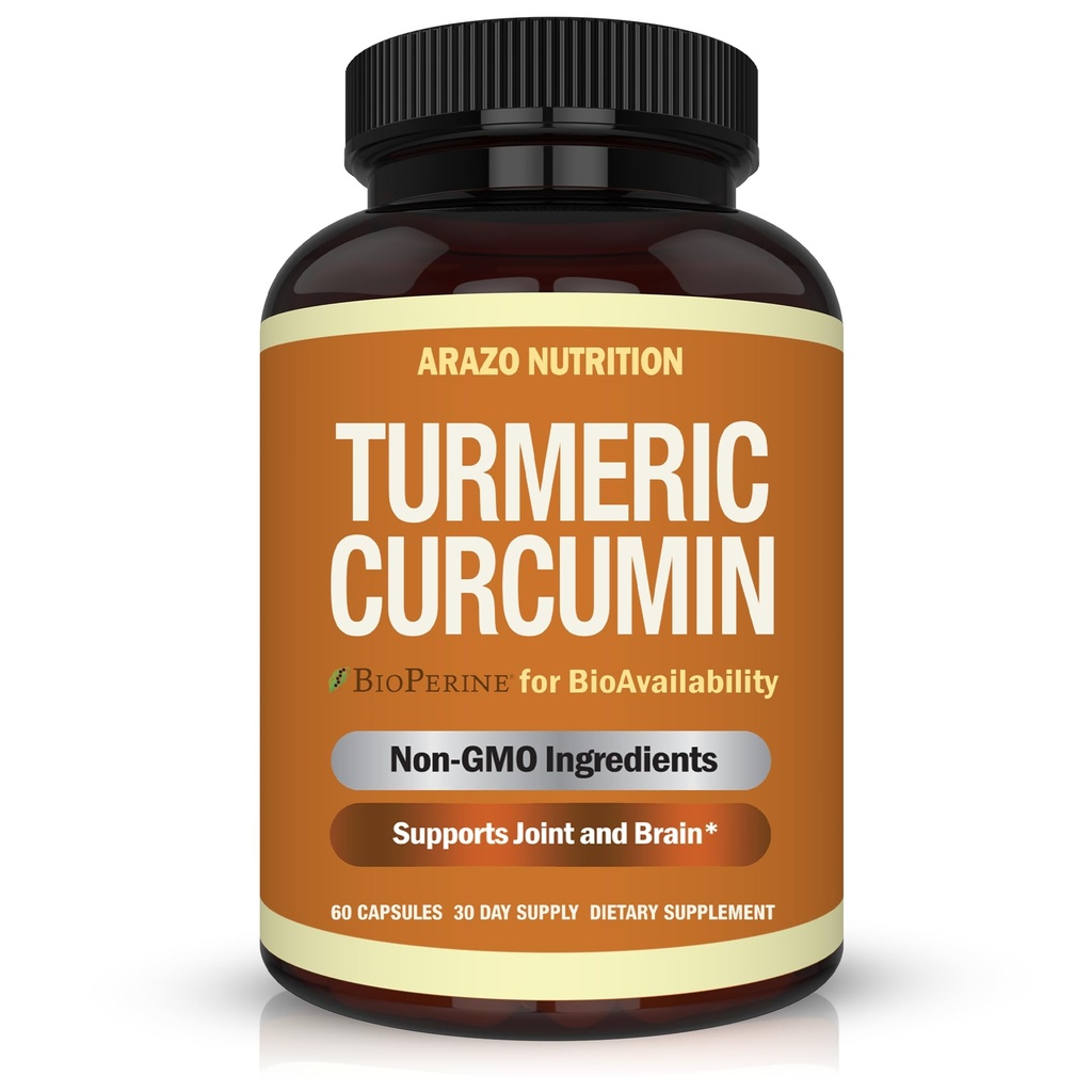 Arazo Nutrition Turmeric Curcumin with BioPerine 1300mg with Black Pepper - 공동 지원 영양 보충제 - 100 % 초본 심근 캡슐