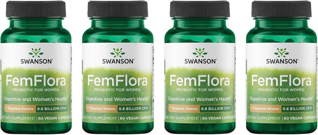 Swanson FemFlora - Feminine Probiotic 보충 입, GI Tract 및 Vagina의 Flora - 캡슐 당 9 억 CFU가있는 여성을위한 Probiotics - (60 캡슐) (4 팩)