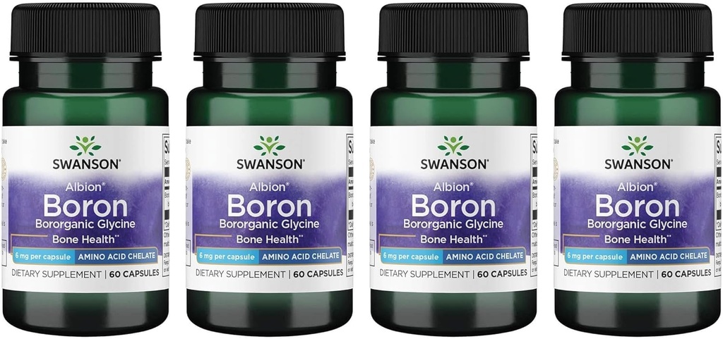 Albion의 Swanson Boron - Boroganic Glycine 보충교재 지원 합동 건강 & 뼈 건강 - 높은 흡수 공식은 전반적인 균형을 지원할지도 모릅니다 - (60의 캡슐, 6mg 각각) (4 팩)