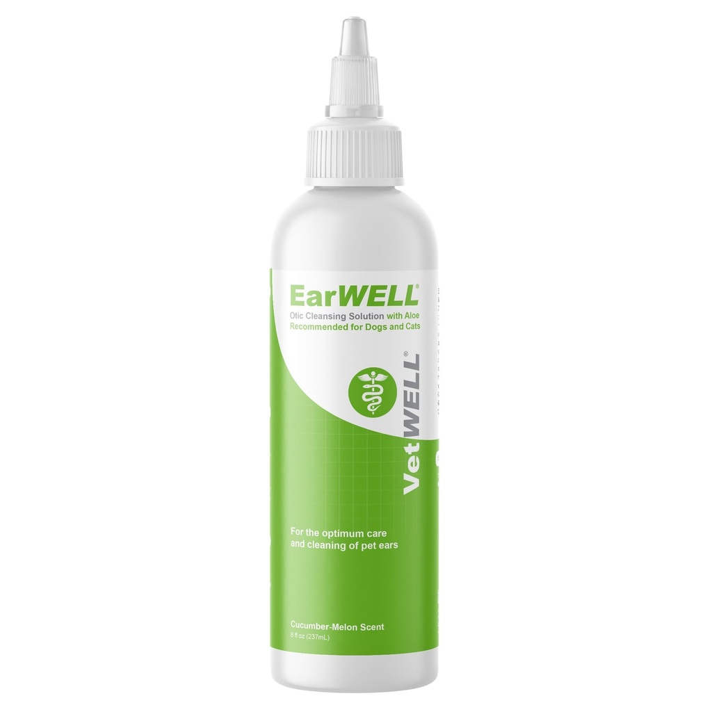 개와 고양이를위한 Vetwell 귀 클리너 - 감염과 애완 동물의 귀 감염과 냄새를 제어하기위한 Otic Rinse - 8 oz (Cucumber Melon)
