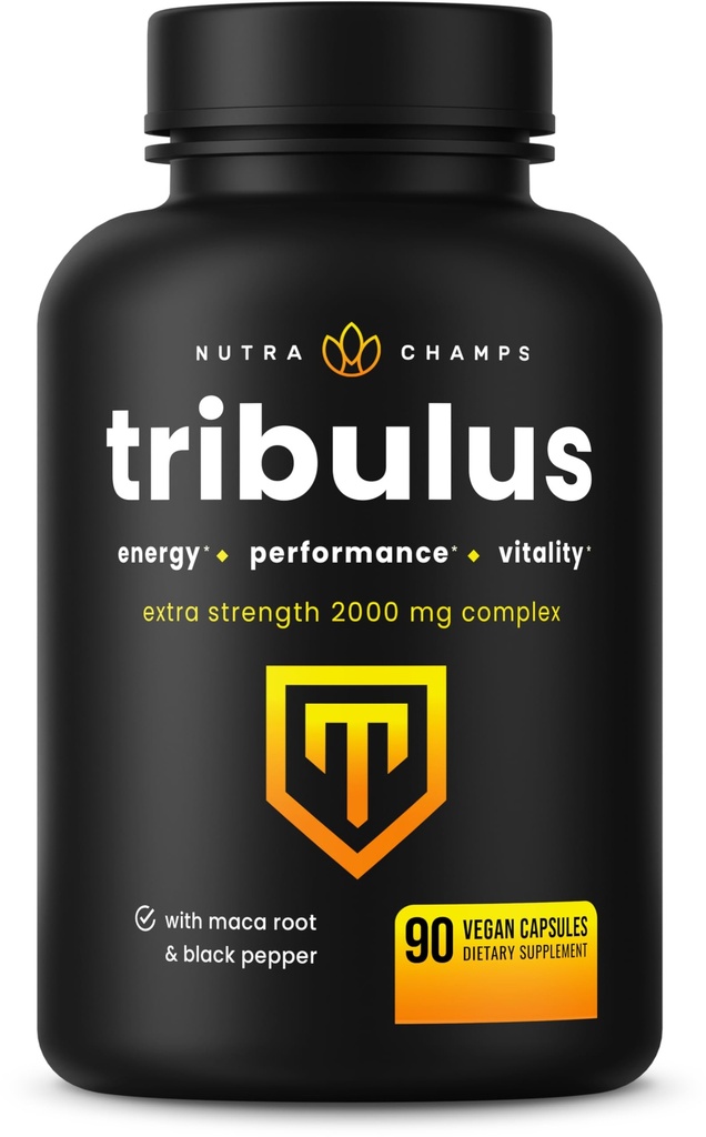 NutraChamps Tribulus Terrestris, 에너지, 활력, 체력 및 성능, 추가 강도 Saponins, 90 Vegan 캡슐에 대한 2000mg 보충 부스터