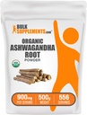 BulkSupplements.com 유기 Ashwagandha 분말 - 유기 Ashwagandha 보충제, Ashwagandha 루트에서 소스 - 글루텐 무료, 서빙 당 2g, 500g (1.1 파운드) (팩 1)