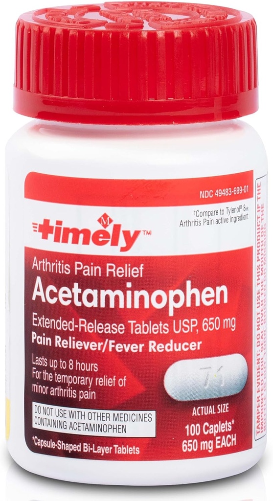 시간 모자 LABS, INC. 적시 Acetaminophen 650 Mg 장시간 방출 - Fever 흡진기, 관절염 고통 Reliever, 합동 진통 알약 - 100개의 모자를 씌우기