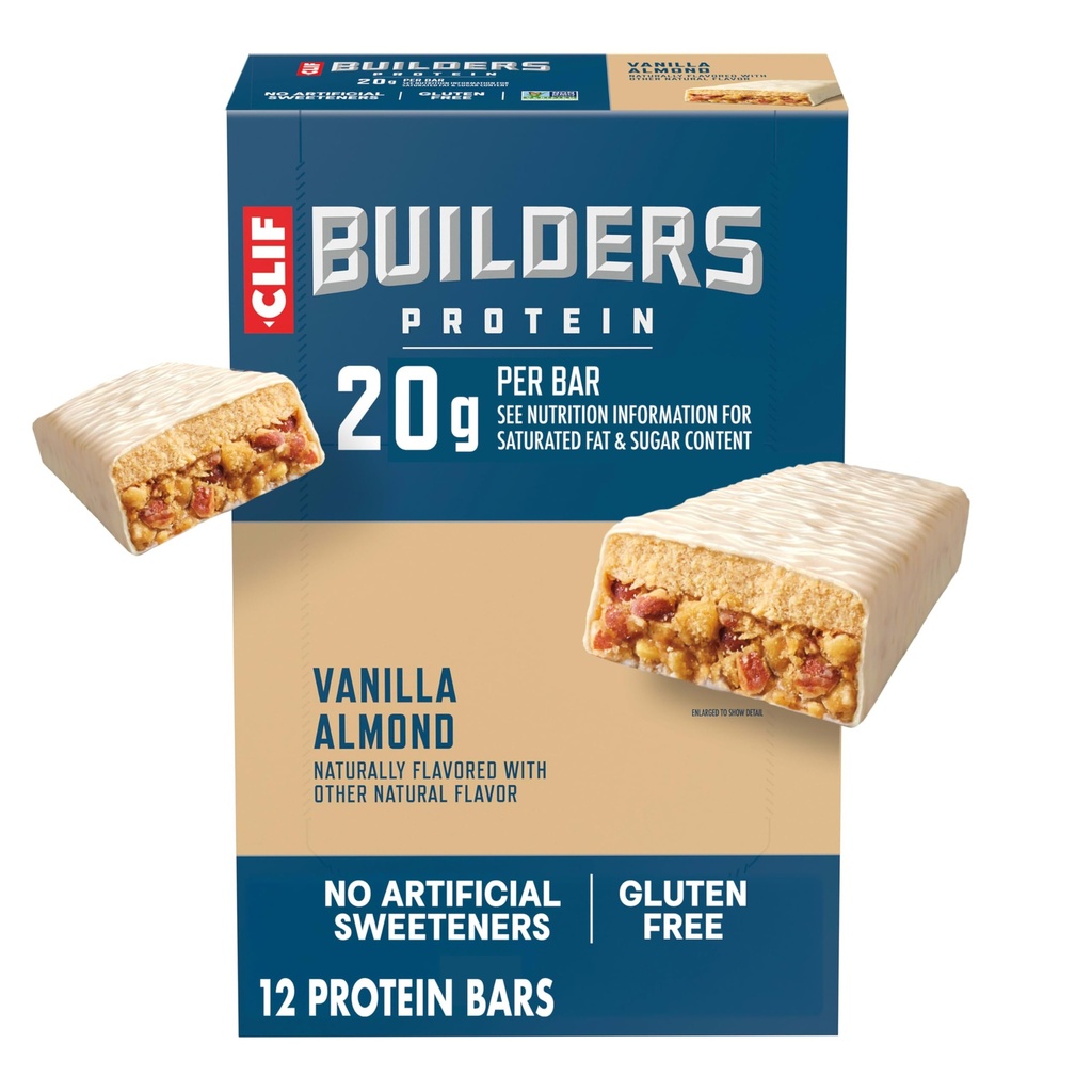 CLIF BUILDERS Protein Bar - 바닐라 알몬드 맛 - 20g 공장 기반 단백질 - 글루텐 무료 - 비 GMO - 낮은 글리세라이드 - 인공 감미료 없음 - 2.4 oz. (12 팩)