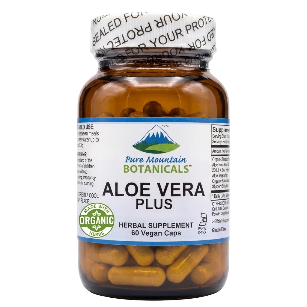 순수한 산 식물 알로에 Vera 플러스 캡슐. 200:1 추출물. Kosher 유기 건조 알로에 베라 젤, Marshmallow 뿌리, Slippery Elm