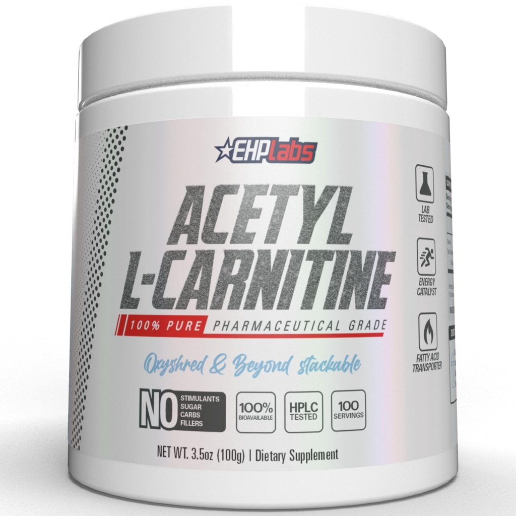 EHP Labs Acetyl L Carnitine 분말 - 건강한 뇌 기능에 있는 자연적인 에너지 생산, 원조, 지원 심장 건강, 벌레, 글루텐 자유로운, 비 GMO - 100 서빙