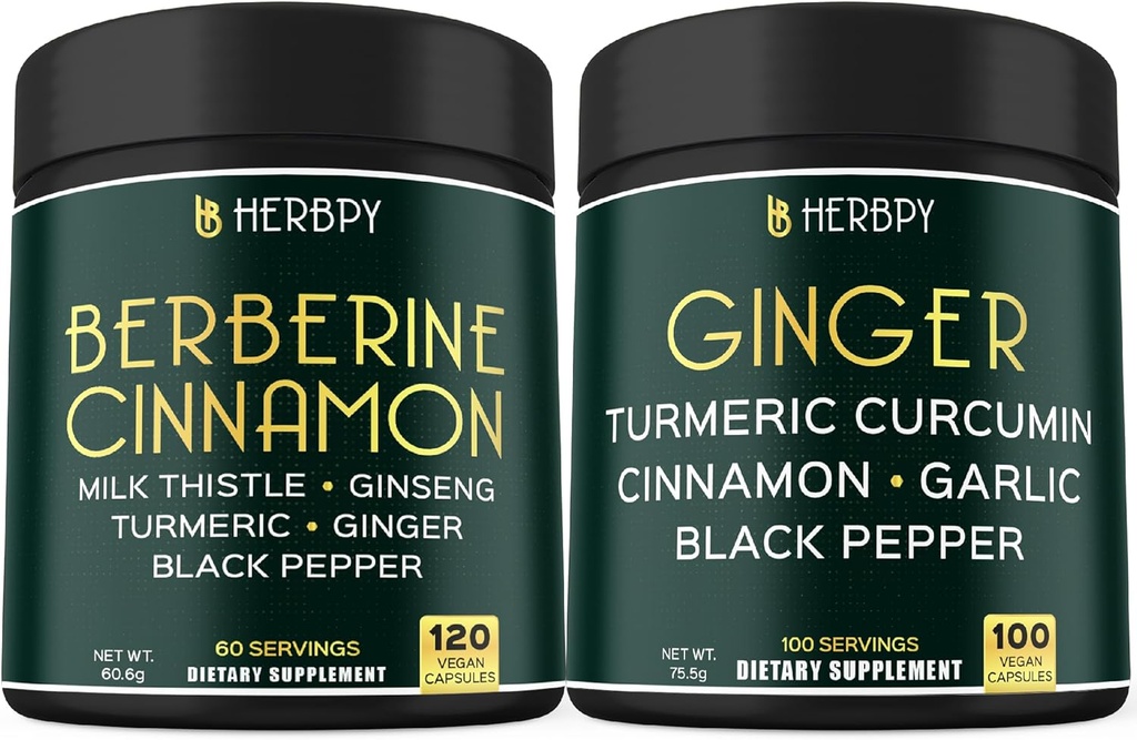 번들 7in1 Berberine HCl & 5in1 Ginger 보충 - 지원 면역, 소화 및 심장 건강