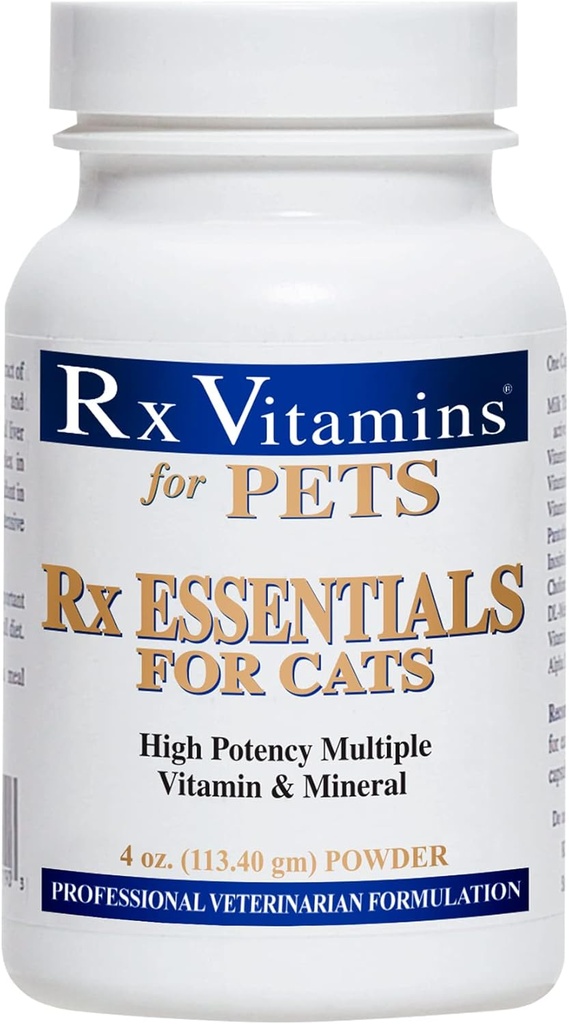 Rx Vitamins Essentials for Cats - 비타민 및 미네랄 다비타민 보충 - 젖은 또는 건조한 고양이 식품에 추가 - 분말 4 oz