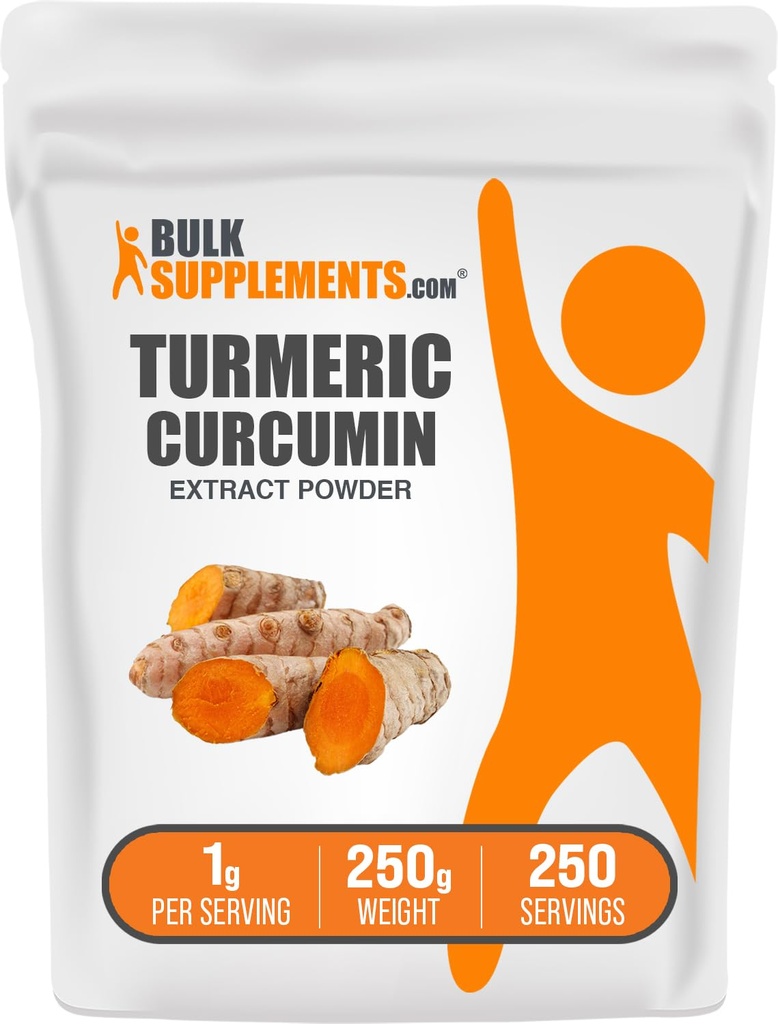 BulkSupplements.com 심황 추출물 분말 - 심황 뿌리, 쿠르쿠민 보충제, 심황 쿠르쿠민 분말 - 글루텐 무료, 서빙 당 1g, 250g (8.8 온스) (팩 1)