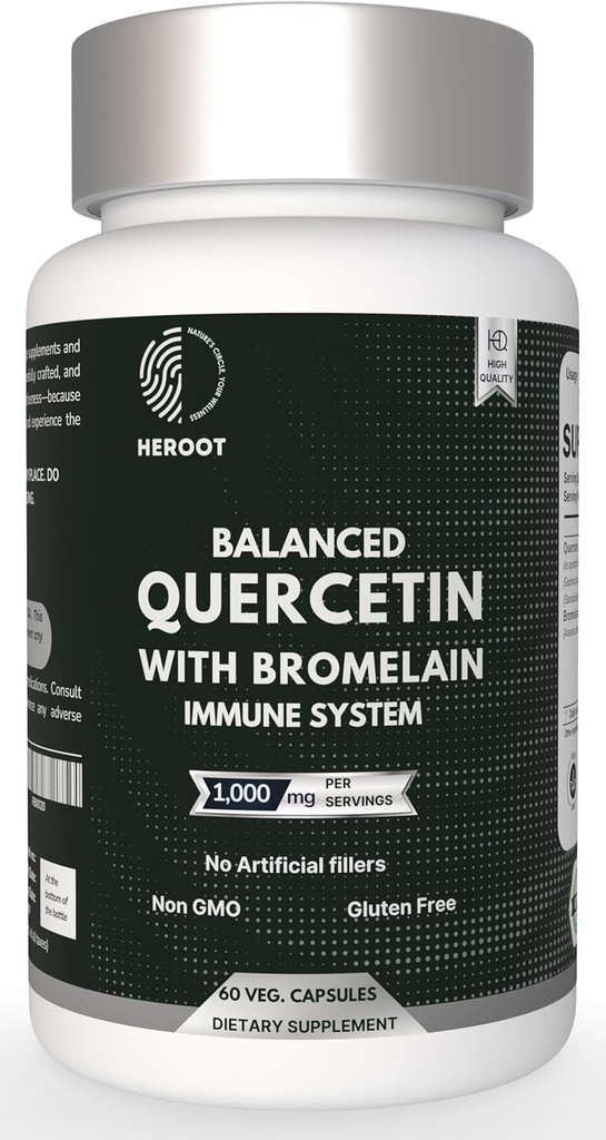 Bromelain 캡슐이있는 500mg Quercetin : 호흡 지원 비 GMO | 글루텐 무료 | 전반적인 건강 및 웰빙 (60 캡슐)