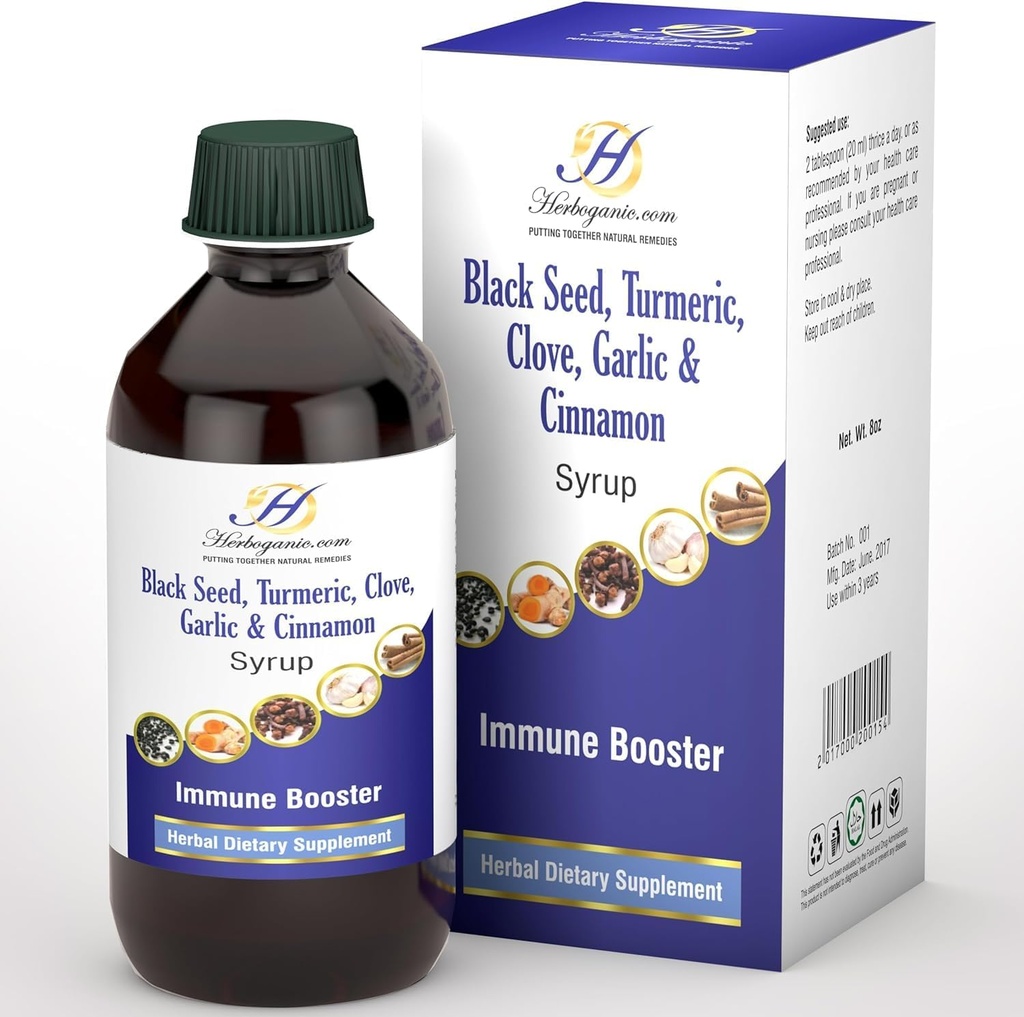 Elderberry Free Immune Support Syrup for Kids and Adults - 유기농 블랙 씨, 심황, Clove, Cinnamon & Garlic의 완벽한 혼합 - 유기 Elderberry Syrup없이 유아 면역 부스터