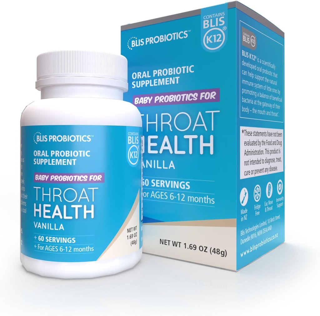 BLIS Baby ThroatHealth Probiotic 파우더 - K12 Probiotic, Ear, Nose, Throat Immune 지원 - 60 복용량