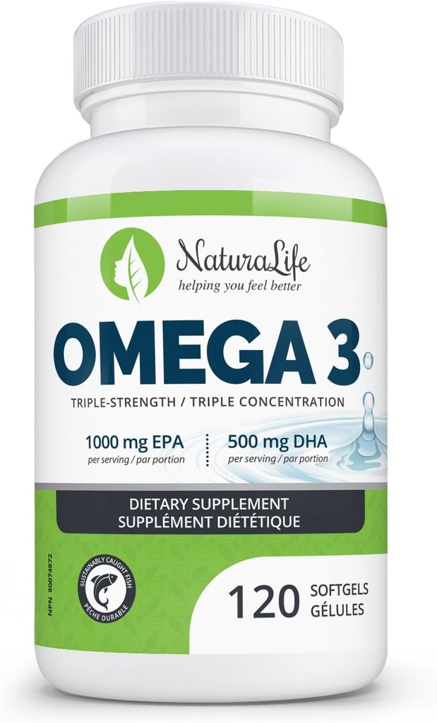 세 배 힘 Omega 3 물고기 기름 캡슐 | 높은 EPA & DHA | 1000mg | 100% 자연적인 정유