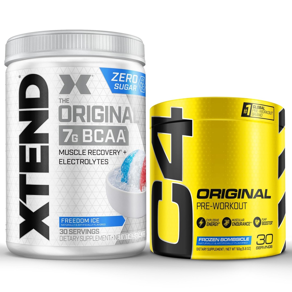 Cellucor 전 운동 & BCAA 뭉치, C4 본래 전 운동 분말, 언 폭탄, 30 서빙 + XTEND BCAA 분말, 자유 얼음, 30 서빙