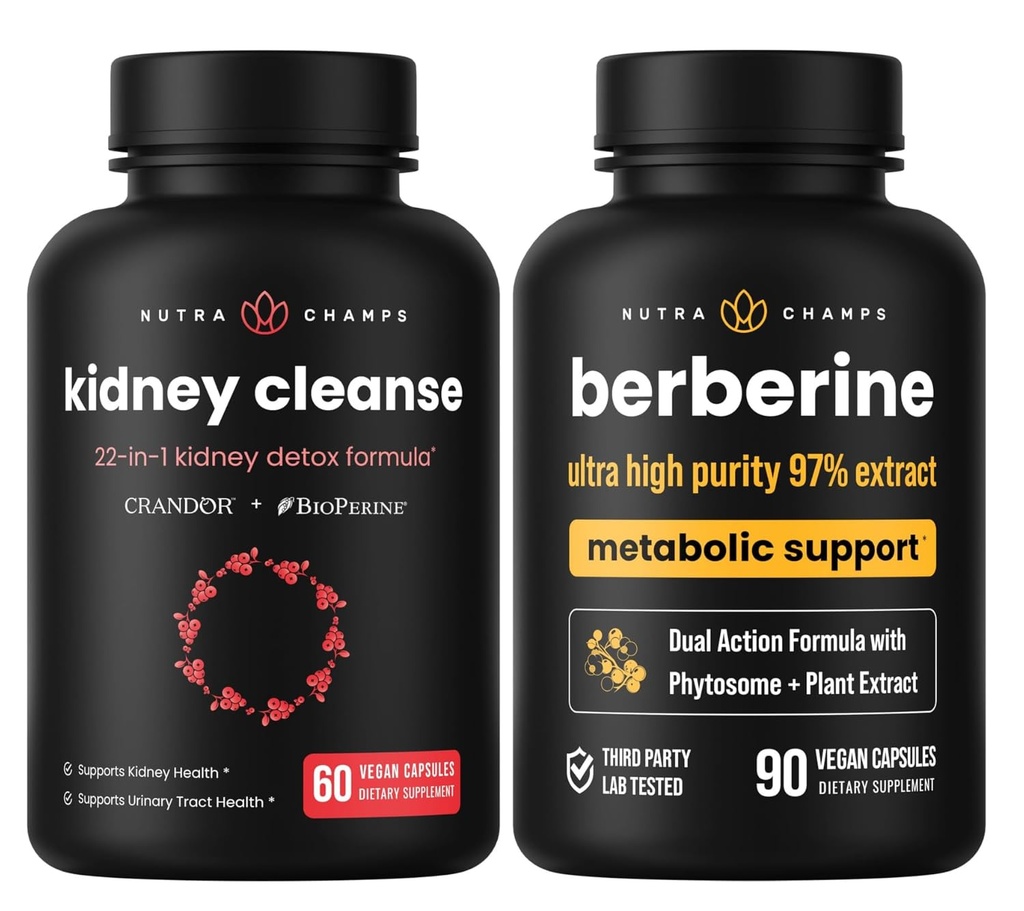 NutraChamps 완전한 Kidney 건강: Berberine & Kidney Cleanse Duo
