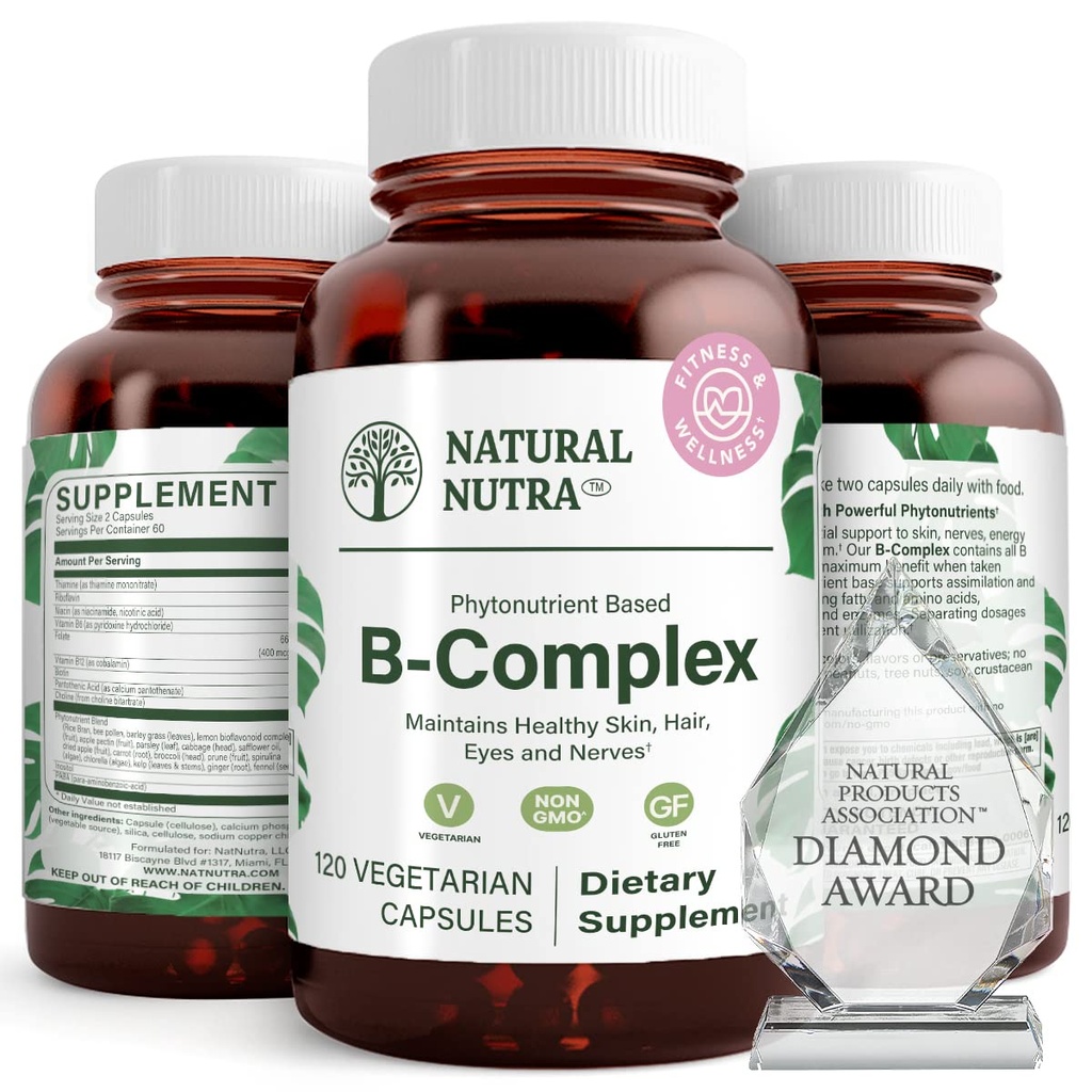 Niacin, Folate, Thiamin, Biotin, 지원 Nervous 체계 건강을 가진 자연적인 Nutra 비타민 B Complex는, Metabolism, 피부, 눈 및 머리 건강, 전체적인 음식 보충교재, 120 채식주의자 캡슐을 승진시킵니다