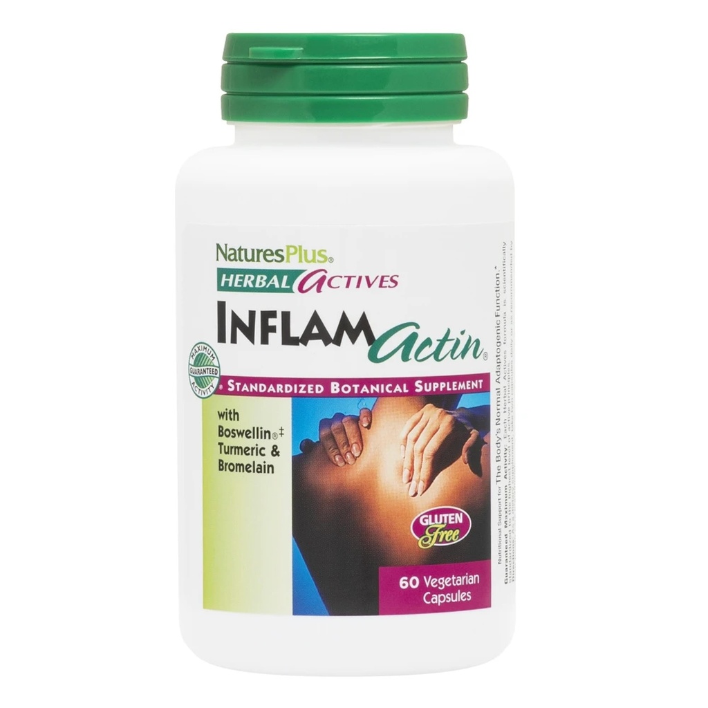 NaturesPlus Herbal Actives InflamActin - 60 채식 캡슐 - Turmeric & Bromelain이있는 초본 보충 - Adaptogenic 기능 지원 - Vegan, Gluten-Free - 30 서빙