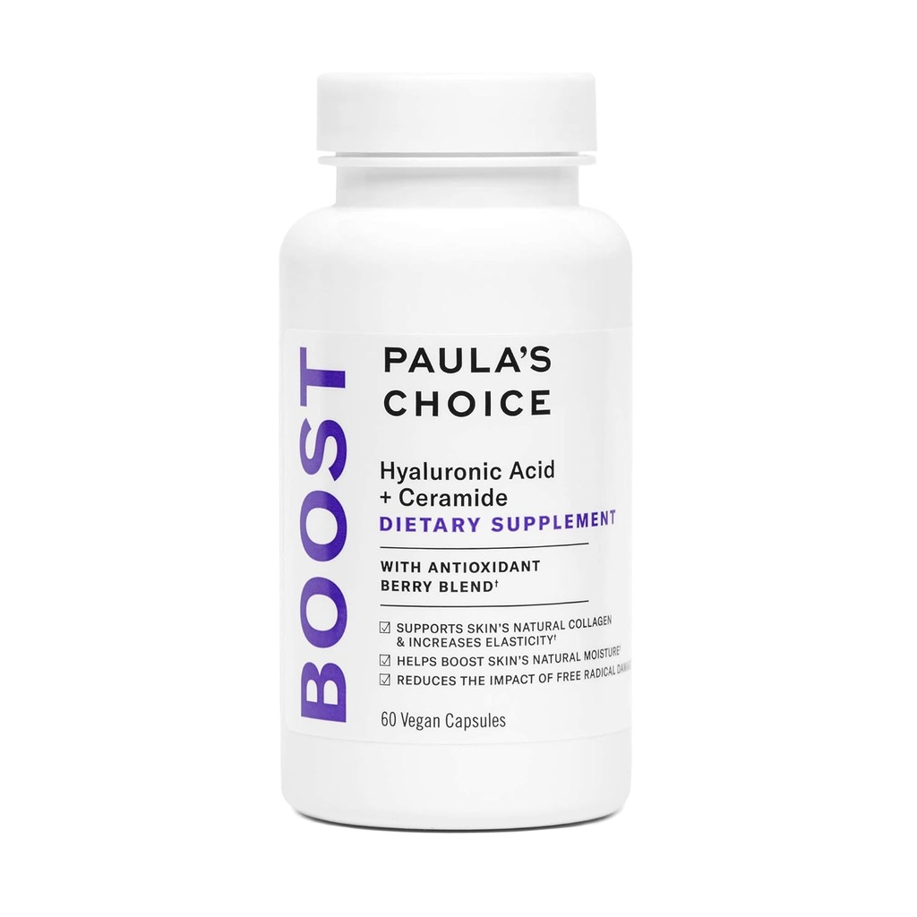 Paula의 선택 Hyaluronic 산 + Ceramide 규정식 보충교재, 연약한, 건강한 + Radiant 피부를 위한 교원질 지원, 글루텐 자유로운 + Soy-Free, 60 Vegan 캡슐