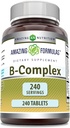 11 키 영양소가있는 놀라운 수식 비타민 B 복합체 | 정제 보충 | 비타민 B1, B2, B3, B6, B12, Folic Acid, Biotin, Choline, Inositol, PABA (240 카운트)
