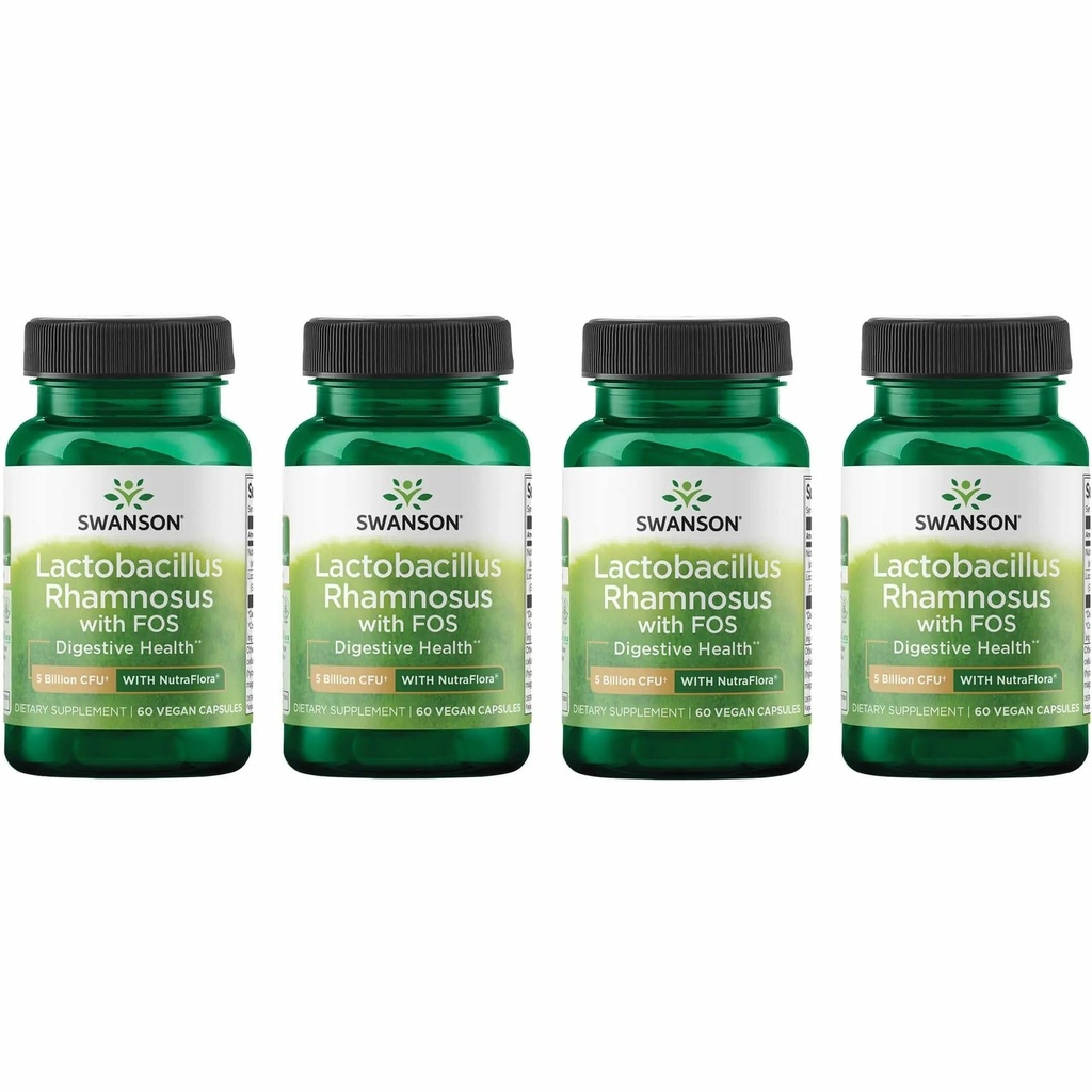 FOS를 가진 Swanson Lactobacillus Rhamnosus - Probiotic 보충교재 지원 소화 건강 - 5억 CFU - 여행 도중 GI Tract 건강을 승진시킵니다 - (60의 Veggie 모자) 팩
