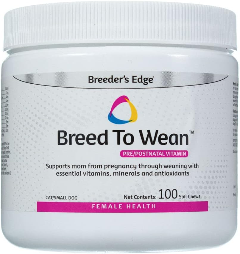 Breeder's Edge Breed to Wean, Prenatal and Postnatal Multivitamin for Dogs & Cats, 임신 및 간호 엄마 지원, 보충은 항 산화제, 비타민 및 무기 (100ct 작은 개 & 고양이)를 제공합니다