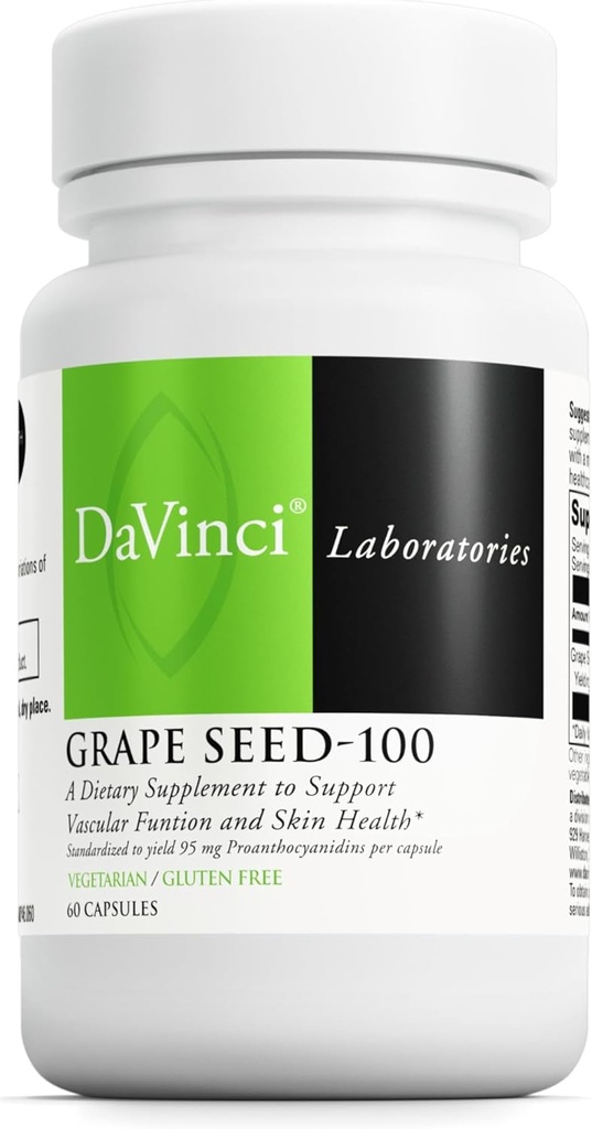 DAVINCI Labs 포도씨 100 - 면역 체계, 관 기능 및 건강한 피부*를 지원하는 규정식 보충교재 - 서빙 당 100 mg 포도씨 추출물과 - 글루텐 자유로운 - 60 채식 캡슐