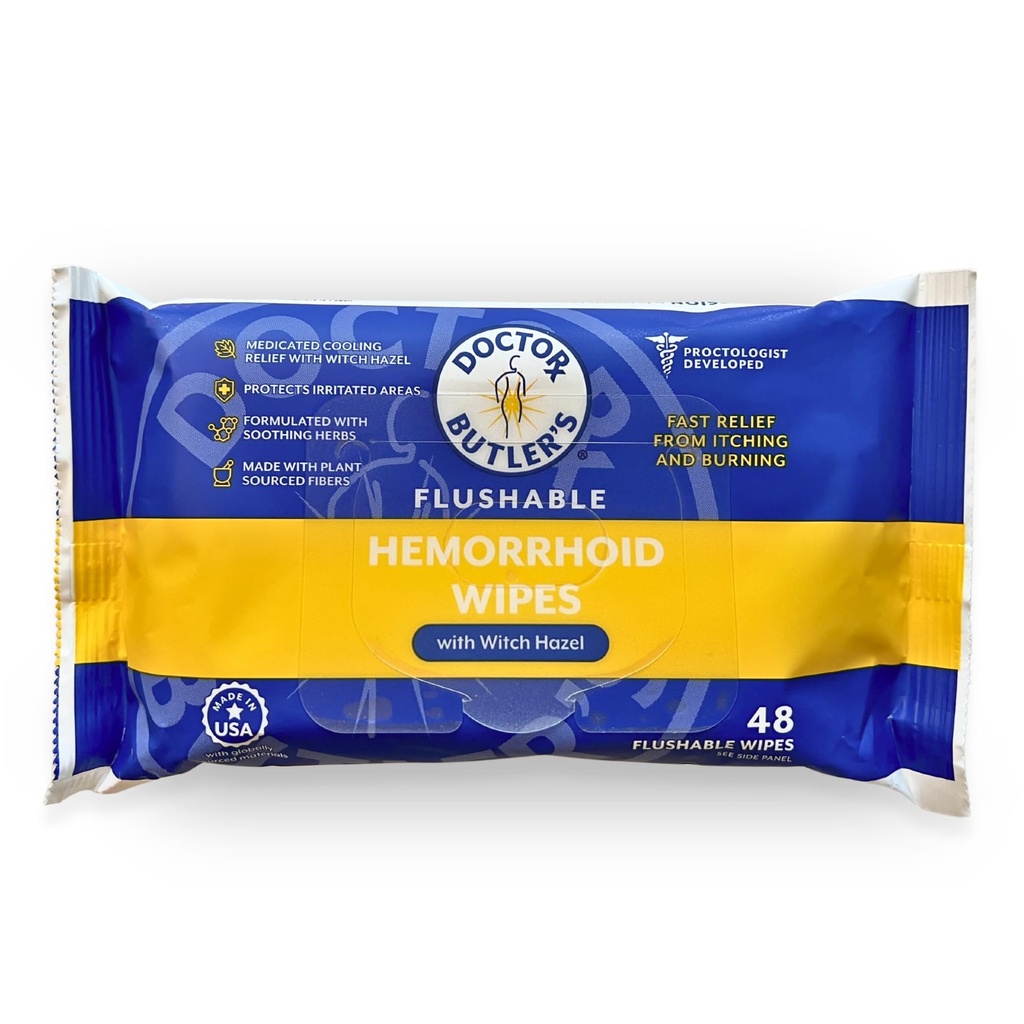 의사 Butler의 Flushable Hemorrhoid Wipes – Witch Hazel을 가진 Flushable 닦음은 Soothe에 기복을 가져오고 Hemorrhoids (48 닦음)와 관련있는 불편에서 기복을 가져옵니다