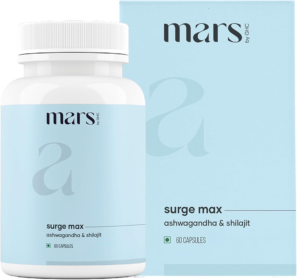 Mars Surgemax Natural Capsules with Shilajit & Safed Musli | 에너지, 힘 및 면역성이 지원 | Active Lifestyle | 60 캡슐 | 1 팩
