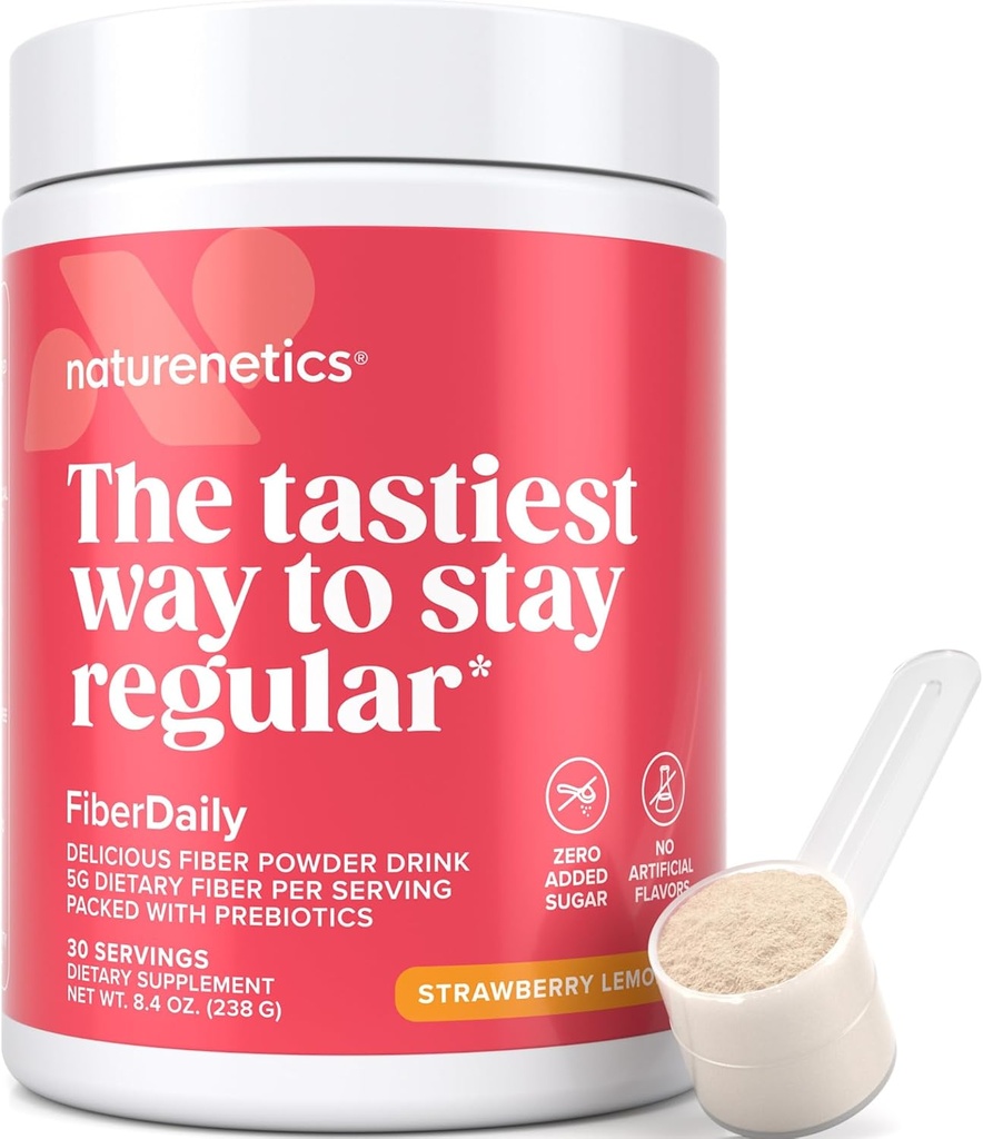 FiberDaily Delicious 섬유 분말 - 유기 Psyllium Husk, Agave Inulin & Sunfiber® Guar Gum Strawberry Lemonade 음료, 설탕 무료, 수용성 섬유, Prebiotic 섬유 보충교재, 채식주의자, 1 달 공급