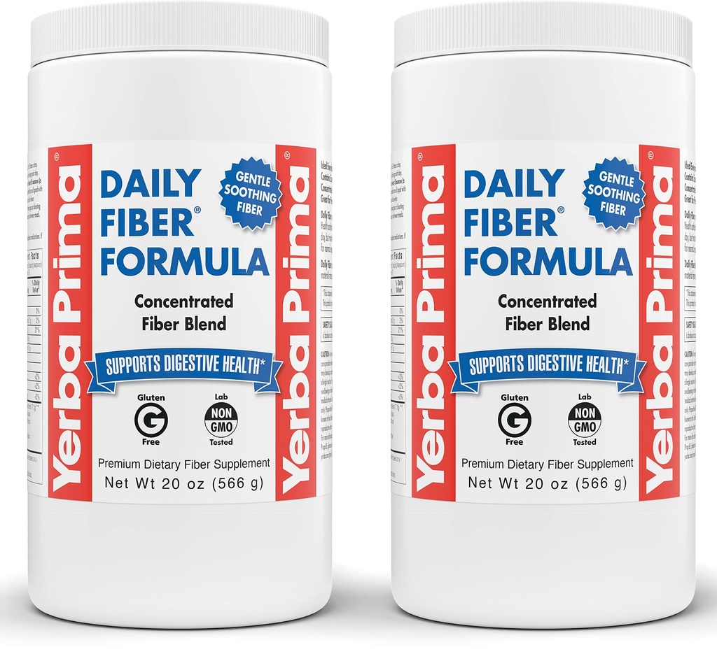 Yerba Prima Daily Fiber Formula - 20 oz Powder (Pack of 2) - 불용성 / 불용성, Psyllium Seed Husks, Acacia Gum, Apple Fiber Supplement의 농축 혼합