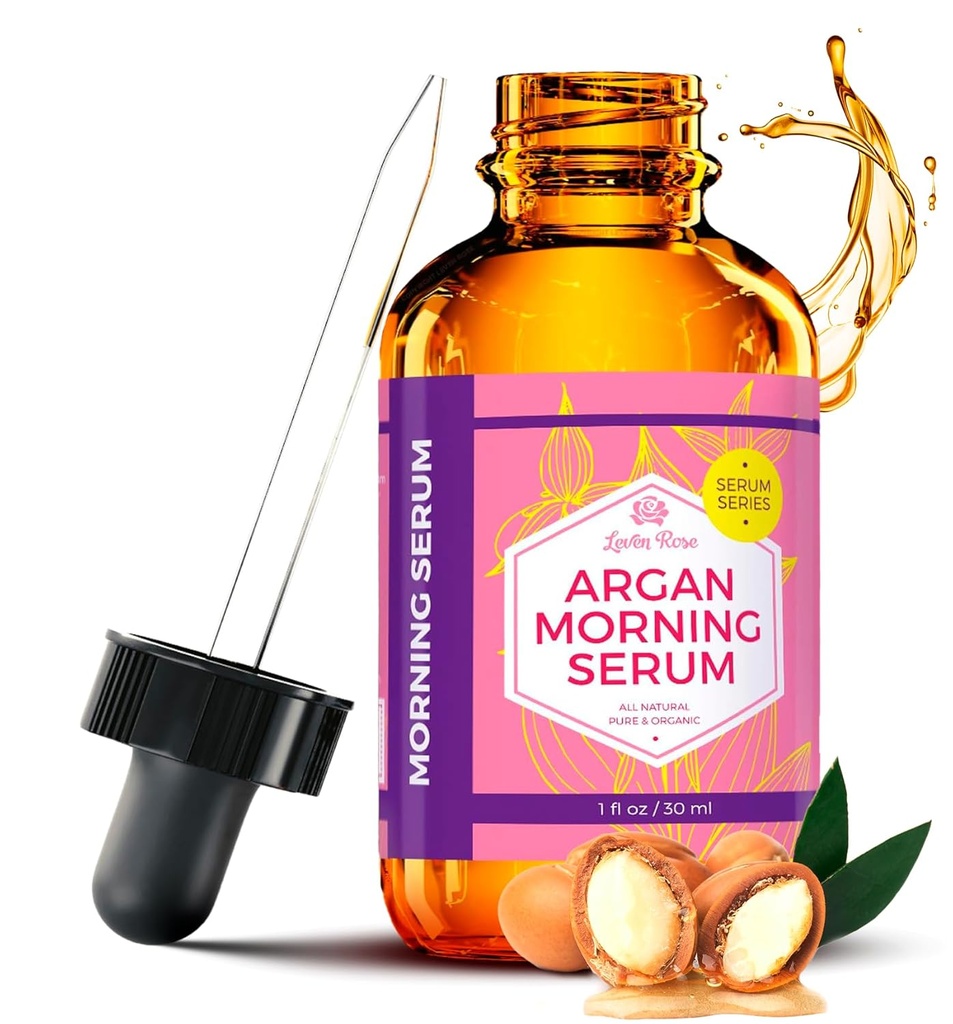 Leven Rose Moroccan Argan Oil Face Serum 1 oz - 여성을위한 100 % 유기농 히팅 오일 - 주름에 대한 노화 방지 자연 혈청