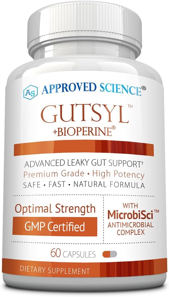 공인 과학 ® Gutsyl - 누설 Gut 보충 - 아에 Vera, Marshmallow 뿌리, Licorice 및 Slippery Elm과 GI Tract을 보호 - Prebiotic 및 BioPerine - 60 캡슐을 함유