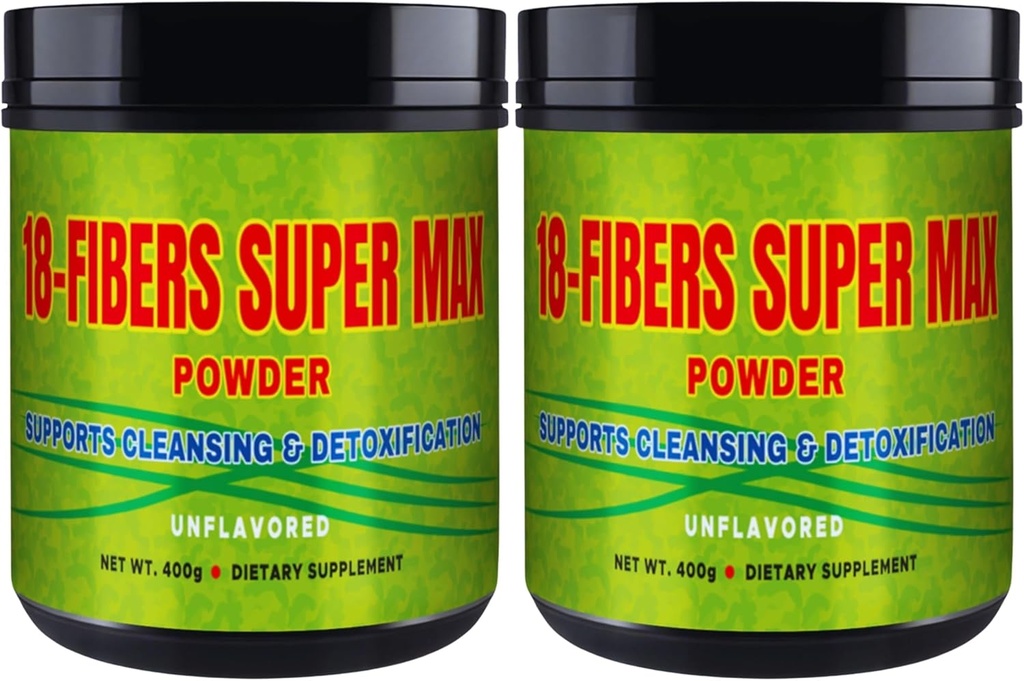 FIBRA 18 슈퍼 MAX 분말 (18 섬유) - 400g - Dietary 보충교재 - Cleansing & Detoxification, Unflavored (2 팩) 지원