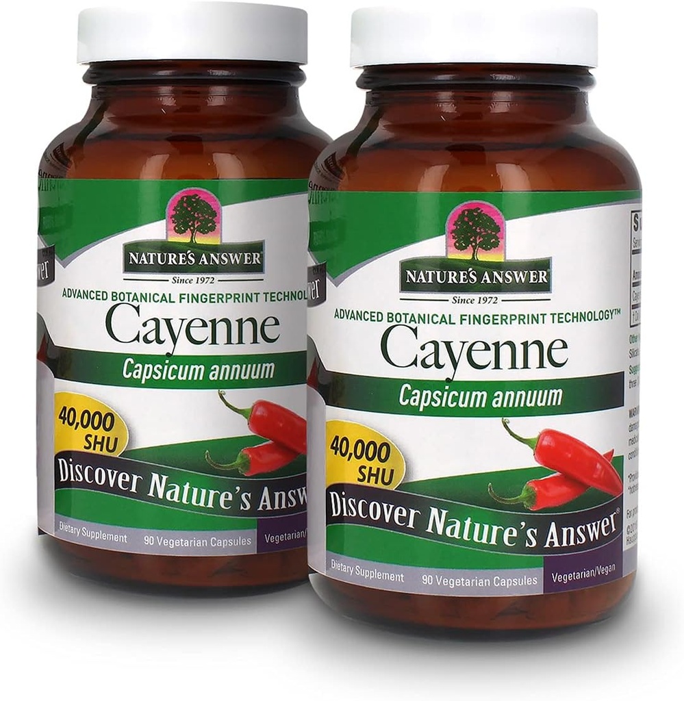 Nature's Answer Cayenne Pepper Powder Capsule Supplement, 90-Count | Natural Metabolism Booster | 심혈관 건강 증진 | 소화 및 순환 지원(2종)