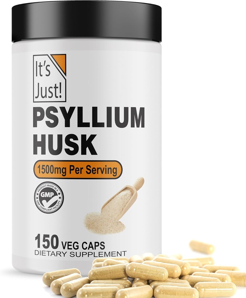 그냥! - Psyllium Husk, 규정식 섬유 보충, Veggie 캡슐, 1500mg, 150ct 병 (150 개)