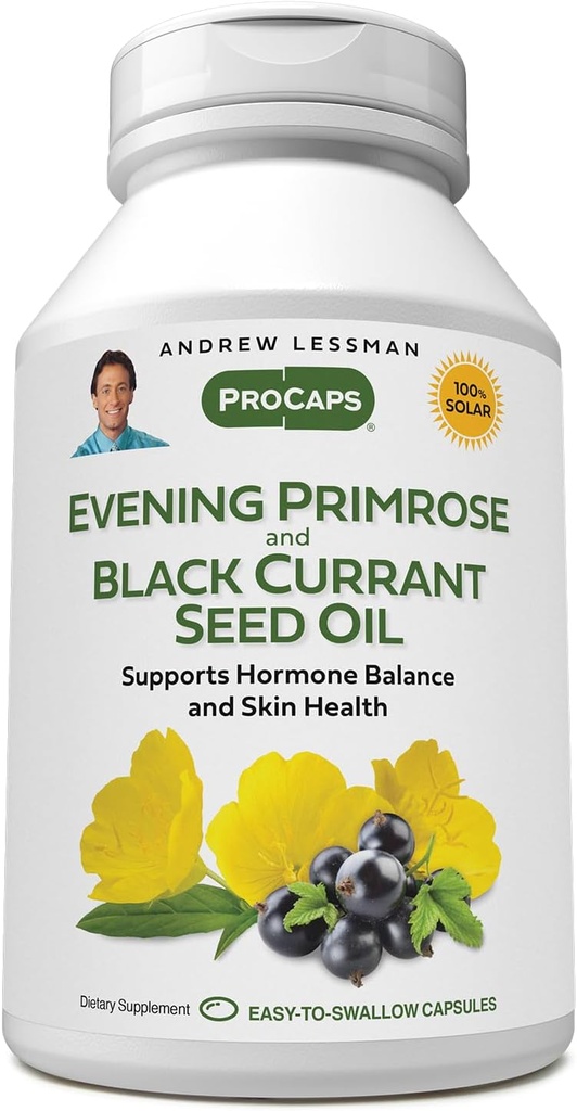 AndREW LESSMAN Evening Primrose 및 Black Currant Seed Oil 360 Softgels - Soothes 물리 불편 및 무드 스윙으로 Gamma-Linolenic, Omega-6 Fatty Acid, 첨가제 없음