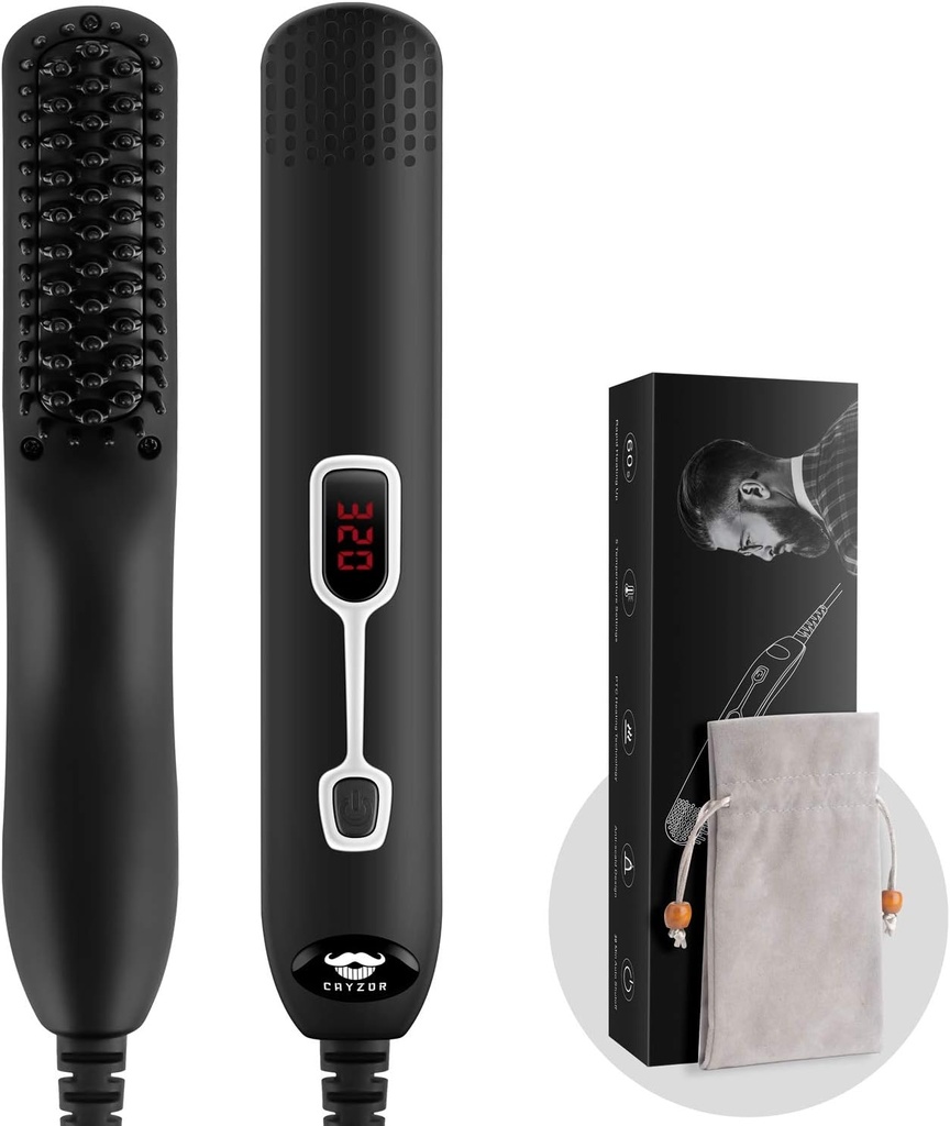 남자를 위한 Beard 직선기 빗 - 격상된 직업적인 전기 Mens Beard 똑바른 가열된 솔 휴대용 반대로 Scald 5 조정가능한 온도 & 나르는 부대를 가진 LCD 디스플레이