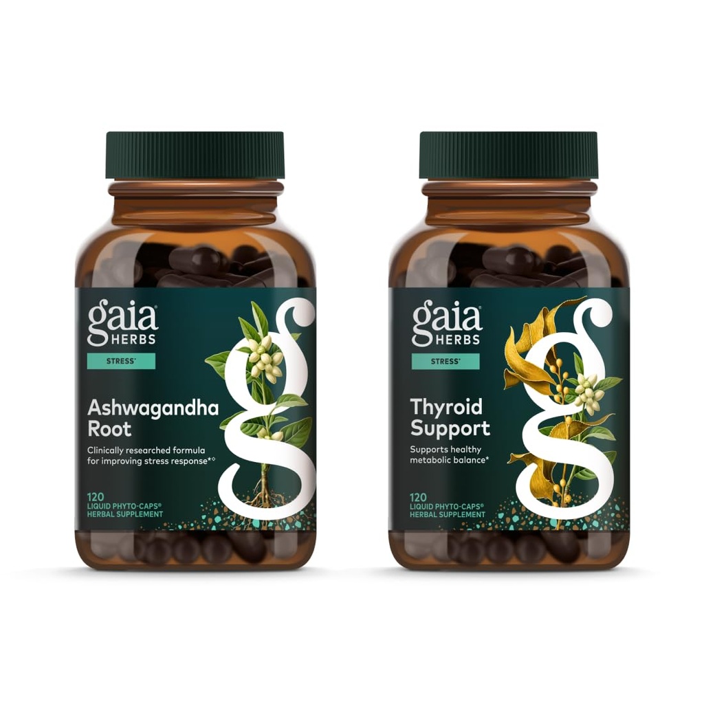 가이아 허브 Ashwagandha 뿌리 - 유기 Ashwagandha 뿌리로 만든 - 120 Vegan 액체 Phyto-Capsules & Thyroid 지원 - 건강한 대사 균형 및 전반적인 웰빙 지원 - 120 Vegan 액체 Phyto