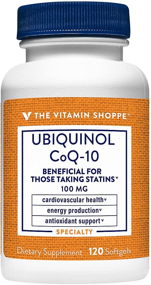 비타민 Shoppe Ubiquinol CoQ-10 100mg - Statins를 복용하는 사람들을 위해 Beneficial - 심장 및 세포 건강 및 건강한 에너지 생산, 필수 산화 방지제 - 매일 (120 Softgels)